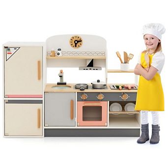 Wooden Kids Play Kitchen Set with Accessories and Storage