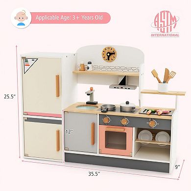 Wooden Kids Play Kitchen Set with Accessories and Storage