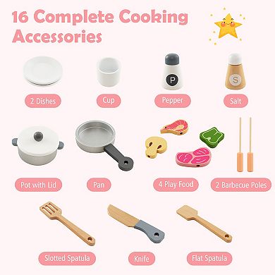 Wooden Kids Play Kitchen Set with Accessories and Storage