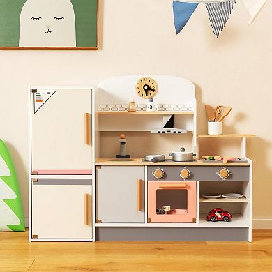 Wooden Kids Play Kitchen Set with Accessories and Storage