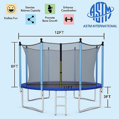 12-Foot Outdoor Trampoline with Safety Enclosure Net