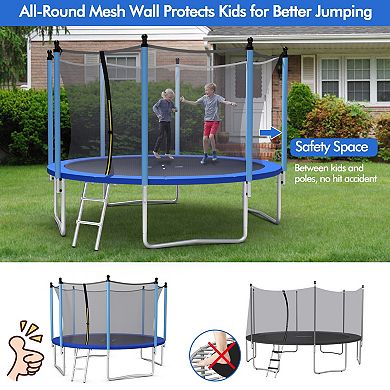 12-Foot Outdoor Trampoline with Safety Enclosure Net