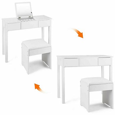 Costway White Vanity Dressing Table Furniture Stool Storage Box