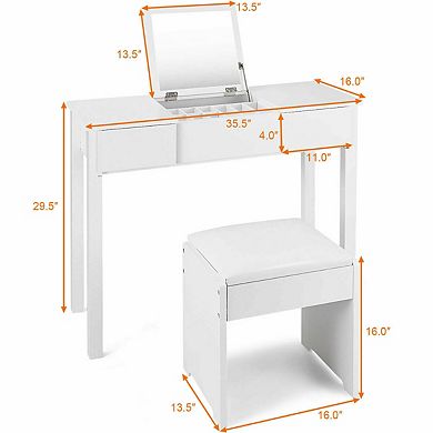 Costway White Vanity Dressing Table Furniture Stool Storage Box