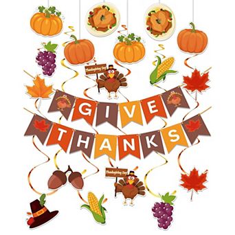 45 pc Thanksgiving Decor Set 'Give Thanks' Banner & Hanging Swirls for Home, Office, Party