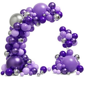 134 pc Purple and Silver Balloon Garland Arch Kit for Birthday Wedding Baby Shower Decor