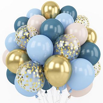 60 pc Dusty Blue Metallic and Confetti Balloons for Boho Baby Shower Wedding Birthday Decor