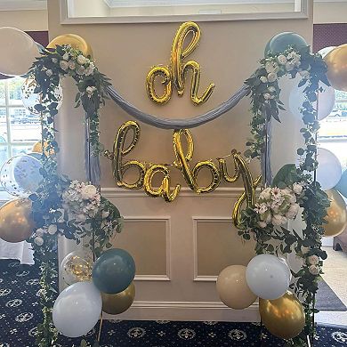 60 Pcs Dusty Blue Metallic and Confetti Balloons for Boho Baby Shower Wedding Birthday Decor