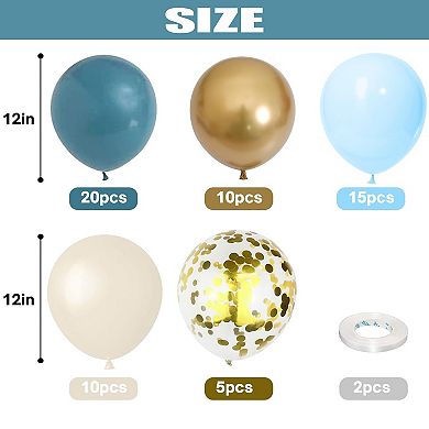 60 Pcs Dusty Blue Metallic and Confetti Balloons for Boho Baby Shower Wedding Birthday Decor
