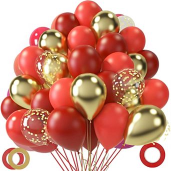 60 pc Red Balloons 12 Inch Gold Confetti Latex Balloons With Ribbon For Birthday Wedding Anniversar
