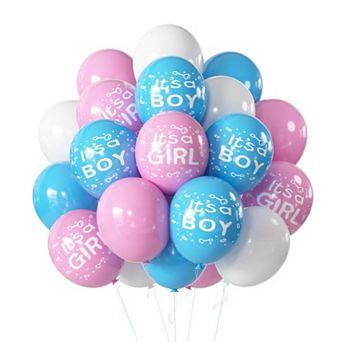 50 pc Pink Blue White Gender Reveal Balloons for Baby Shower Party Decorations