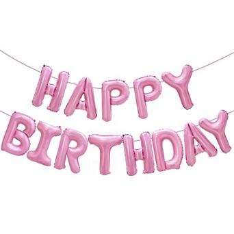 16 Inch Pink Happy Birthday Balloon Banner for Women Girls Party Decorations