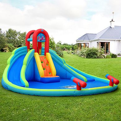 Gymax Inflatable Bounce House Water Park w/ Splash Pool Dual Slides Climbing Wall