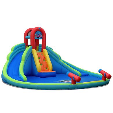 Gymax Inflatable Bounce House Water Park w/ Splash Pool Dual Slides Climbing Wall
