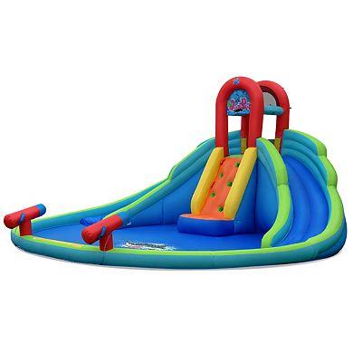 Gymax Inflatable Bounce House Water Park w/ Splash Pool Dual Slides Climbing Wall