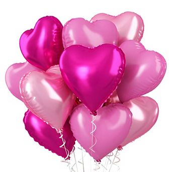 12 pc 18 Inch Pink Heart Foil Balloons for Sweet Theme Party Decorations for Girls Women