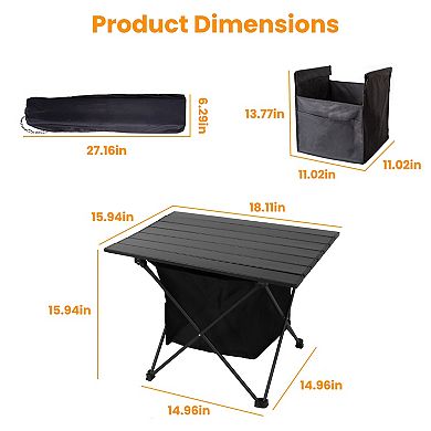 Portable Foldable Camping Table Aluminum Roll-Up with Storage for Picnic, BBQ, Fishing, Hiking