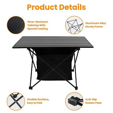 Portable Foldable Camping Table Aluminum Roll-Up with Storage for Picnic, BBQ, Fishing, Hiking