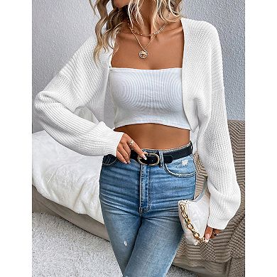 Womens Knitted Cardigan Long Sleeve Open Front Crop Sweater Shrug