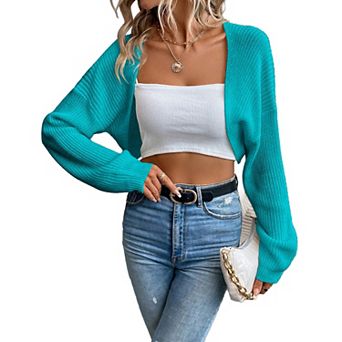 Womens Knitted Cardigan Long Sleeve Open Front Crop Sweater Shrug