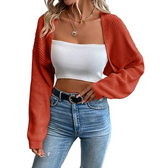Womens Knitted Cardigan Long Sleeve Open Front Crop Sweater Shrug