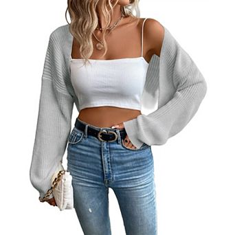 Womens Knitted Cardigan Long Sleeve Open Front Crop Sweater Shrug