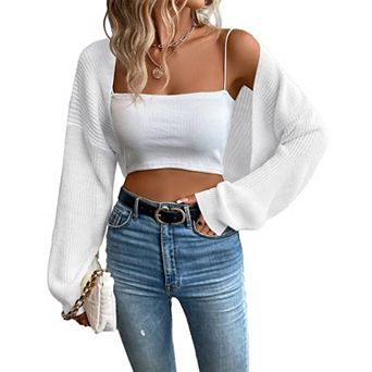 Womens Knitted Cardigan Long Sleeve Open Front Crop Sweater Shrug