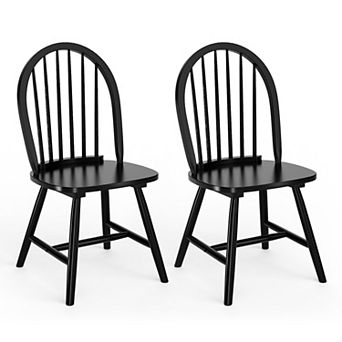 Set of 2 Vintage Windsor Wooden Dining Chairs with Spindle Back - Black