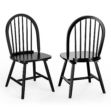 Set of 2 Vintage Windsor Wooden Dining Chairs with Spindle Back - Black