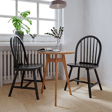 Set of 2 Vintage Windsor Wooden Dining Chairs with Spindle Back - Black