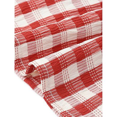 Women's Plus Size Gingham Top Crew Neck Flare Short Sleeves Blouse Babydoll Summer Tops