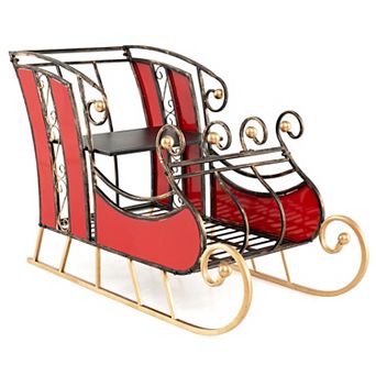 Gymax 23''Christmas Santa Sleigh w/ 2 tier Storage Shelf Christmas Sleigh Decoration