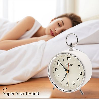 Vintage Alarm Clock Retro Metal Casing w Hanging Ring, Nightlight, Ideal for Bedroom 4.3"x2.0"x6.4"