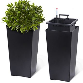 Planters Set of 2, High Front Porch Planter Pots w/Drainage Holes&Water Level Monitor&Inner Bucket