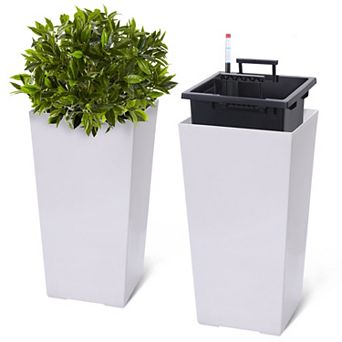 Planters Set of 2, High Front Porch Planter Pots w/Drainage Holes&Water Level Monitor&Inner Bucket