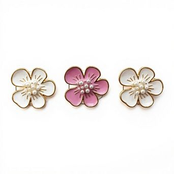 3 pc Enamel Flower Car Air Vent Clip Set with Pearl Center Design 1.1in