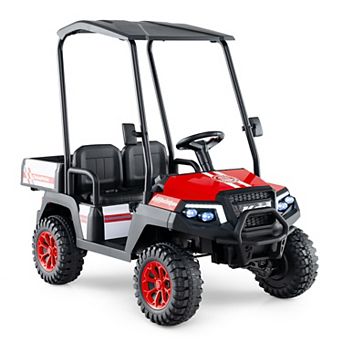 2 Seater Kids Ride on Golf Cart with Awning, 24V Electric Truck Toy