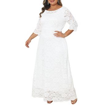 Women's Plus Size Floral Lace Dresses Scoop Neck 3/4 Sleeves Formal Cocktail Floor Maxi Dress