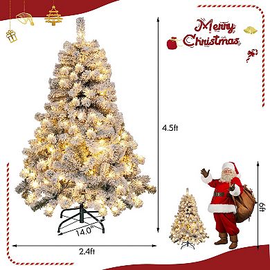 Gymax 4.5FT Pre-Lit Autoflocking Christmas Tree Flocked Tree w/ LED Lights