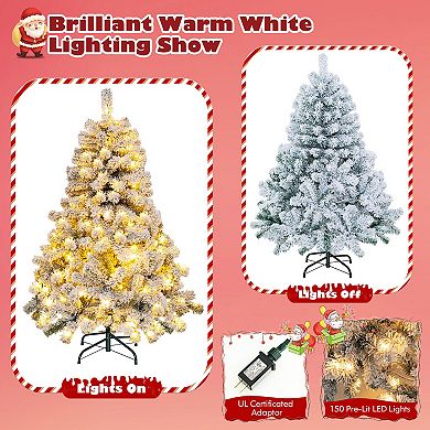 Gymax 4.5FT Pre-Lit Autoflocking Christmas Tree Flocked Tree w/ LED Lights
