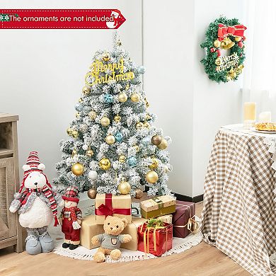 Gymax 4.5FT Pre-Lit Autoflocking Christmas Tree Flocked Tree w/ LED Lights