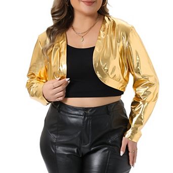 Plus Size Women's Metallic Shrug Long Sleeve Open Front Sparkly Party Cropped Bolero Jackets