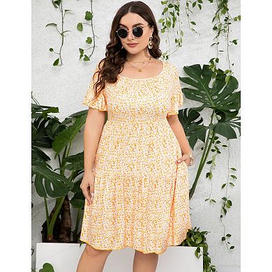 Plus Size Dress Women Square Neck Ruffle Sleeve Summer Dress Plus Size Dress Clothing