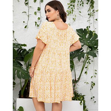 Plus Size Dress Women Square Neck Ruffle Sleeve Summer Dress Plus Size Dress Clothing