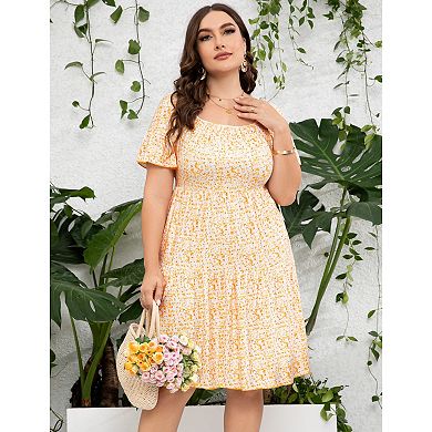 Plus Size Dress Women Square Neck Ruffle Sleeve Summer Dress Plus Size Dress Clothing