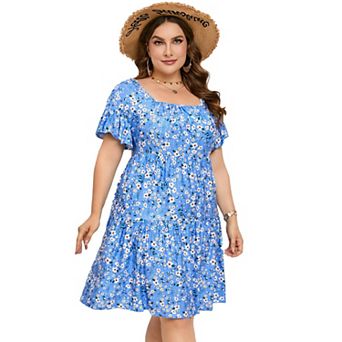 Plus Size Dress Women Square Neck Ruffle Sleeve Summer Dress Plus Size Dress Clothing
