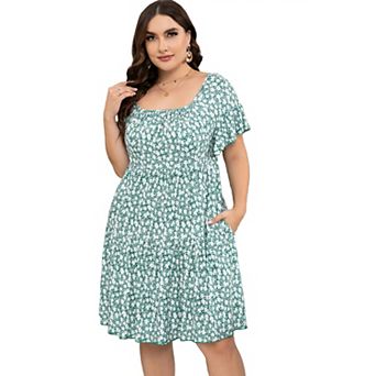 Plus Size Dress Women Square Neck Ruffle Sleeve Summer Dress Plus Size Dress Clothing