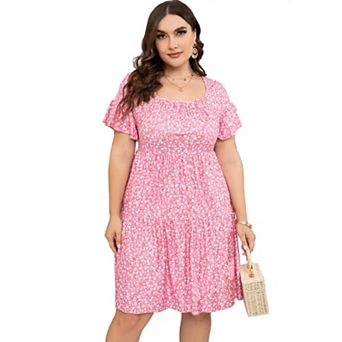 Plus Size Dress Women Square Neck Ruffle Sleeve Summer Dress Plus Size Dress Clothing