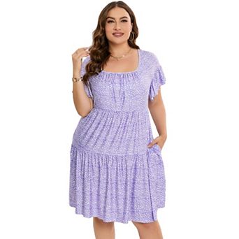 Plus Size Dress Women Square Neck Ruffle Sleeve Summer Dress Plus Size Dress Clothing