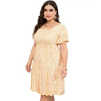 Plus Size Dress Women Square Neck Ruffle Sleeve Summer Dress Plus Size Dress Clothing